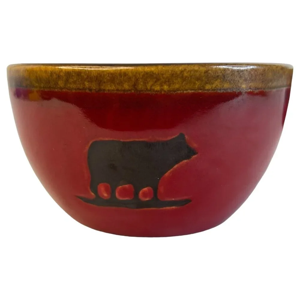 2 Home Studio Woodland‎ Rustic Red Bowl Berry Set Bear Pine Tree 4.5 IN Ceramic